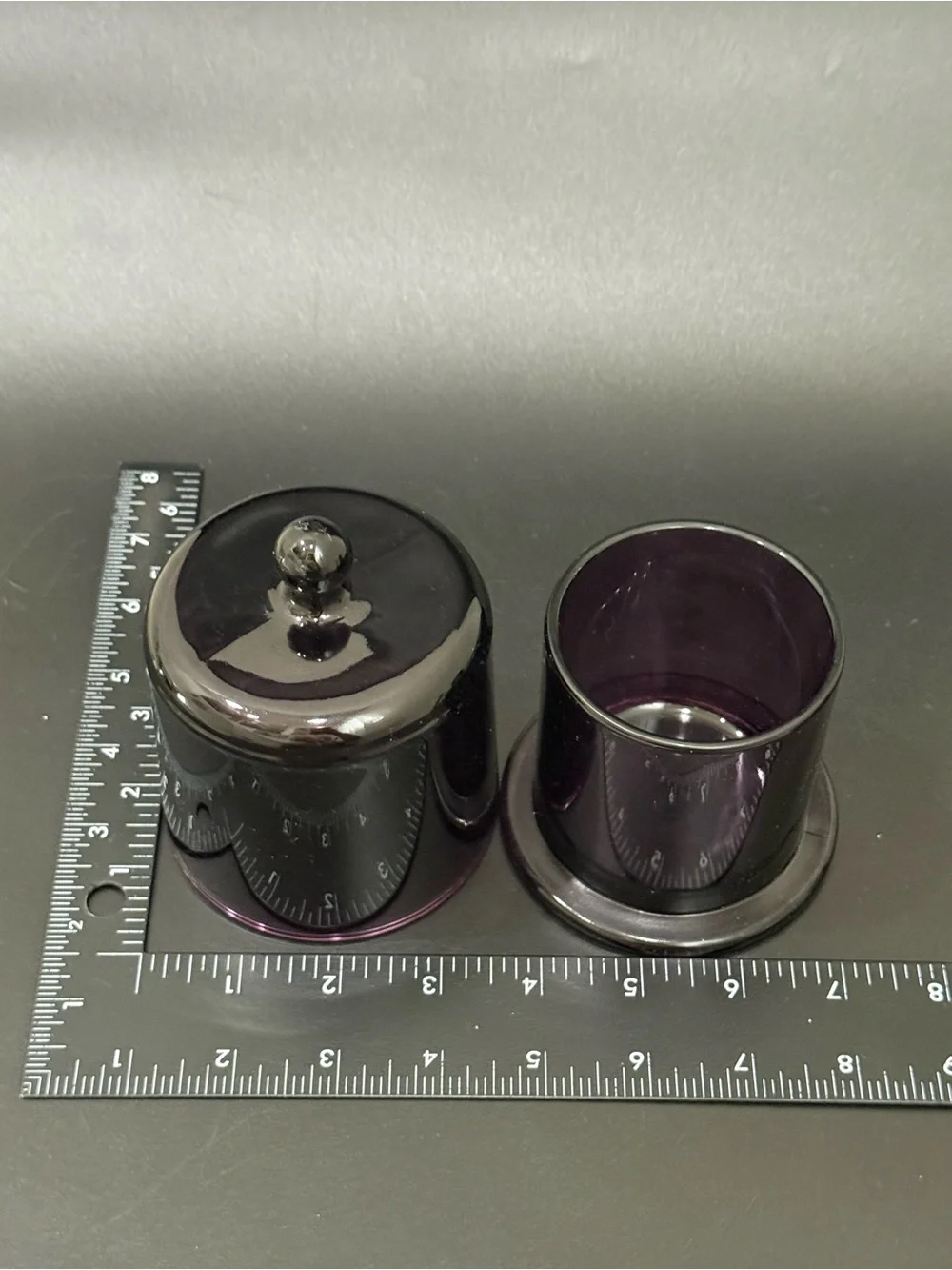 Purple Tinted Glass Lidded Candle Holder Multipurpose Glass Container